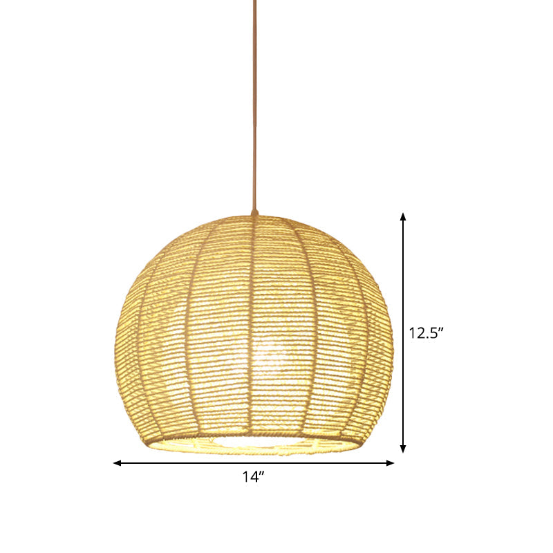 Chinese Beige Bamboo Sphere Ceiling Lamp - 1 Head Hanging Light Fixture