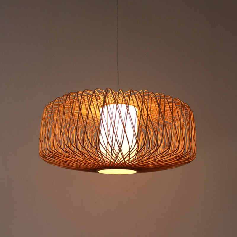 Bamboo Hanging Lamp - Asian Design 1 Bulb Pendant Light For Dining Room