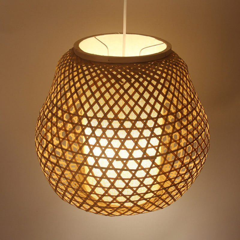 Bamboo Shade Asian Pendant Light With Teardrop Design - Beige Hanging Ceiling Fixture