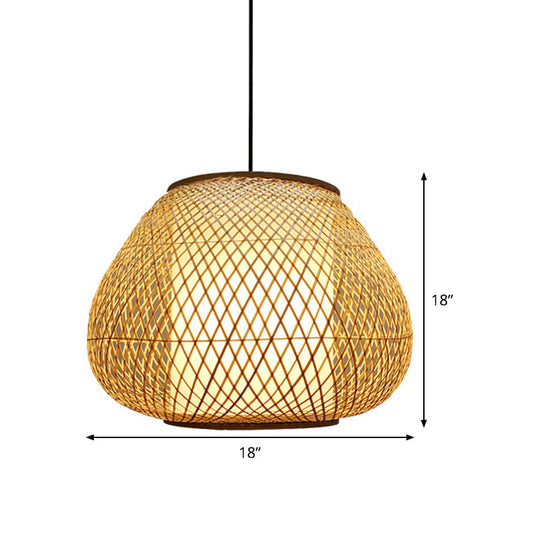 Bamboo Pear Pendant Light: Contemporary 1-Bulb Beige Suspension Fixture For Living Room