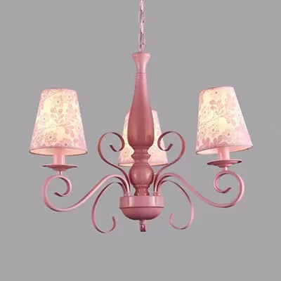 Kids Pink Chandelier: Girl Bedroom Metal Shade Tapered 3 Lights Hanging Light / Flower