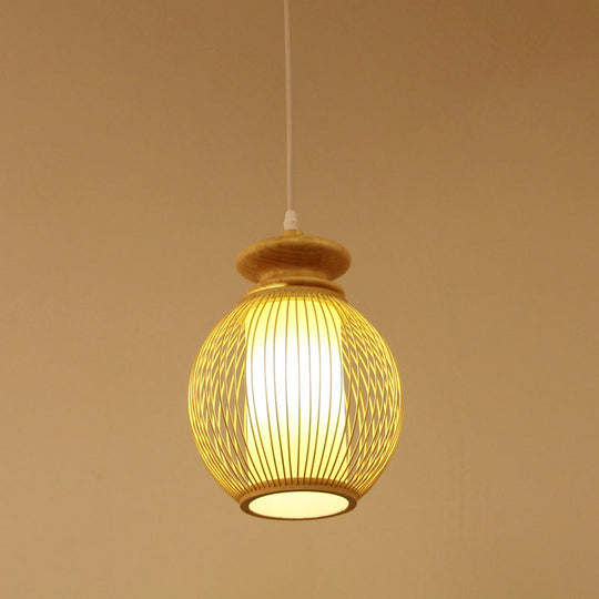 Bamboo Jar Ceiling Lamp With Tubular Parchment Shade - Japanese-Inspired Pendant Lighting Fixture