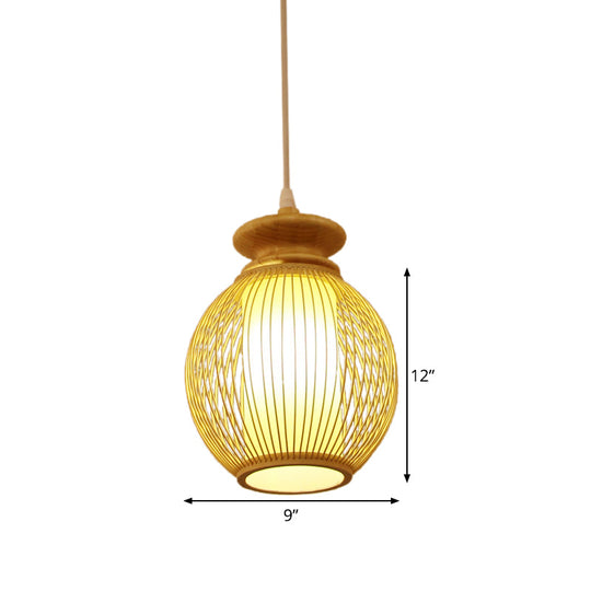 Bamboo Jar Ceiling Lamp With Tubular Parchment Shade - Japanese-Inspired Pendant Lighting Fixture
