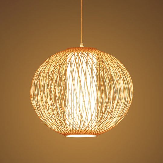 Chinese-Inspired Beige Globe Pendant Lamp With Bamboo Hanging Light Kit - Inner White Cylinder Shade