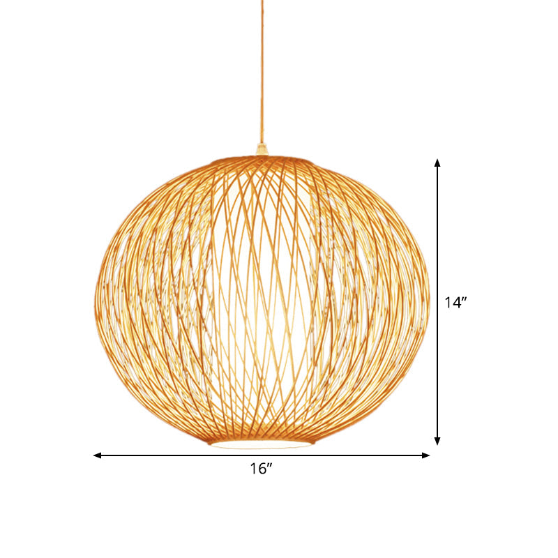 Chinese-Inspired Beige Globe Pendant Lamp With Bamboo Hanging Light Kit - Inner White Cylinder Shade