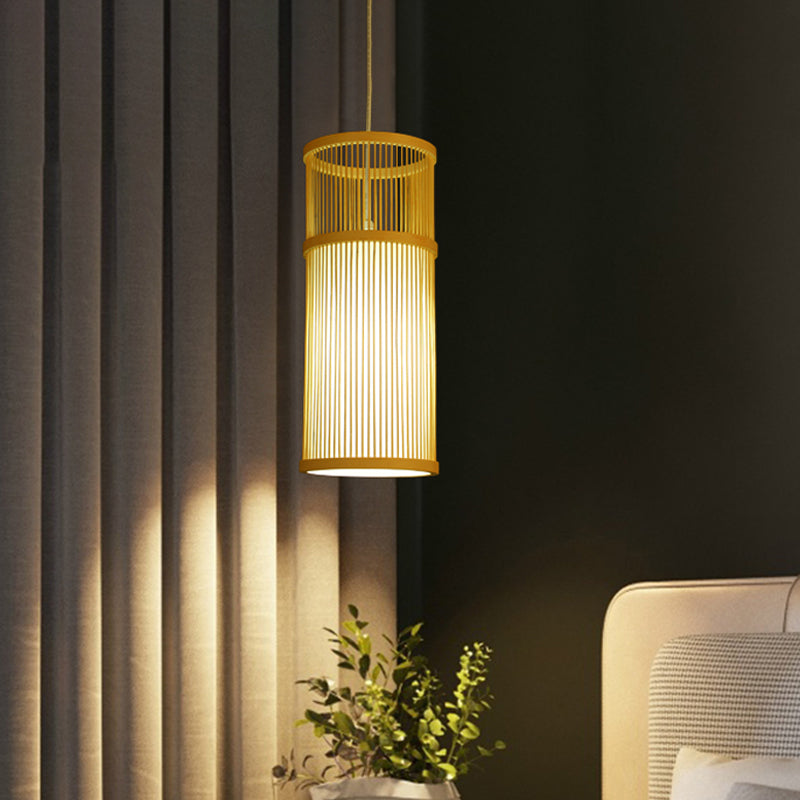 Bamboo Pendant Light: Modern Chinese Teahouse Ceiling Lamp Wood