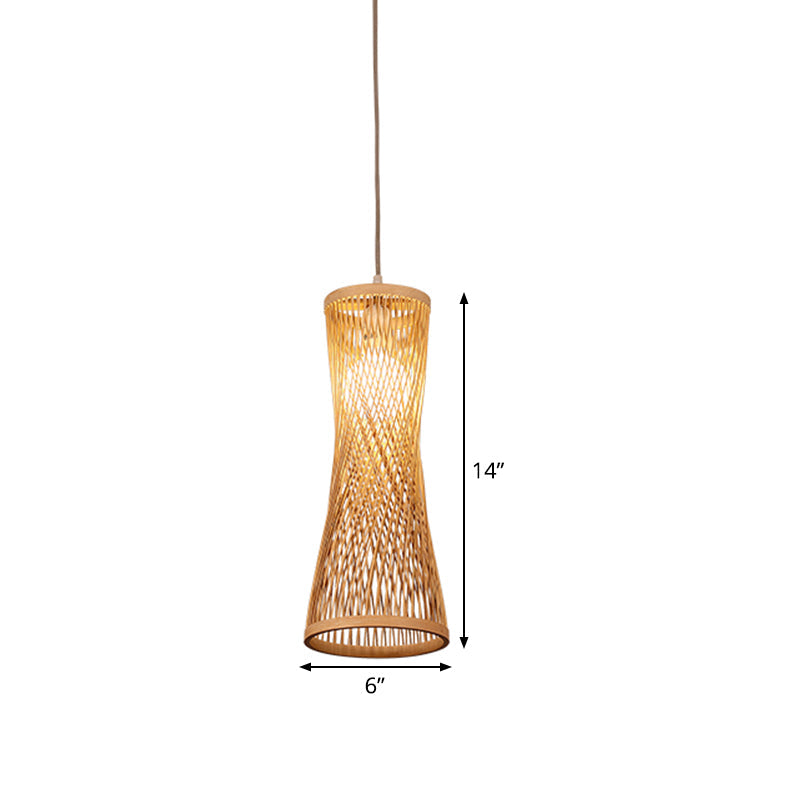 Bamboo Asian Ceiling Lamp With Wide Flare Design 1-Bulb Beige Fixture 6.5 Width