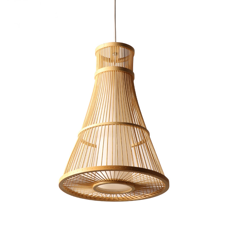 Suspended Asia Bamboo Trumpet Hanging Light Fixture In Beige - Ideal For Restaurants