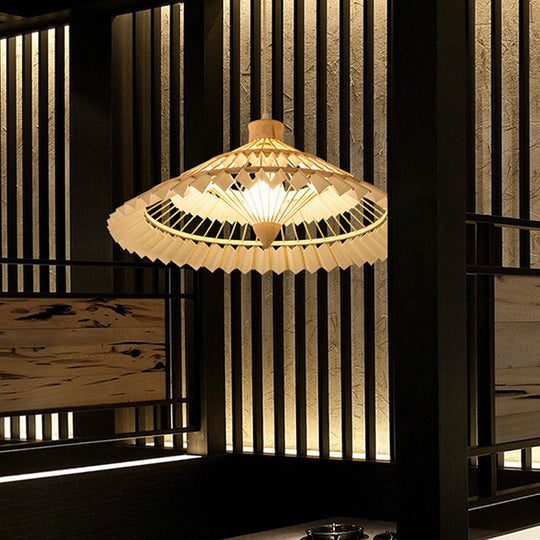 Chinese Bamboo Conical Ceiling Lamp - Wood Pendant Lighting Fixture (16/19.5 Wide) 1 Bulb