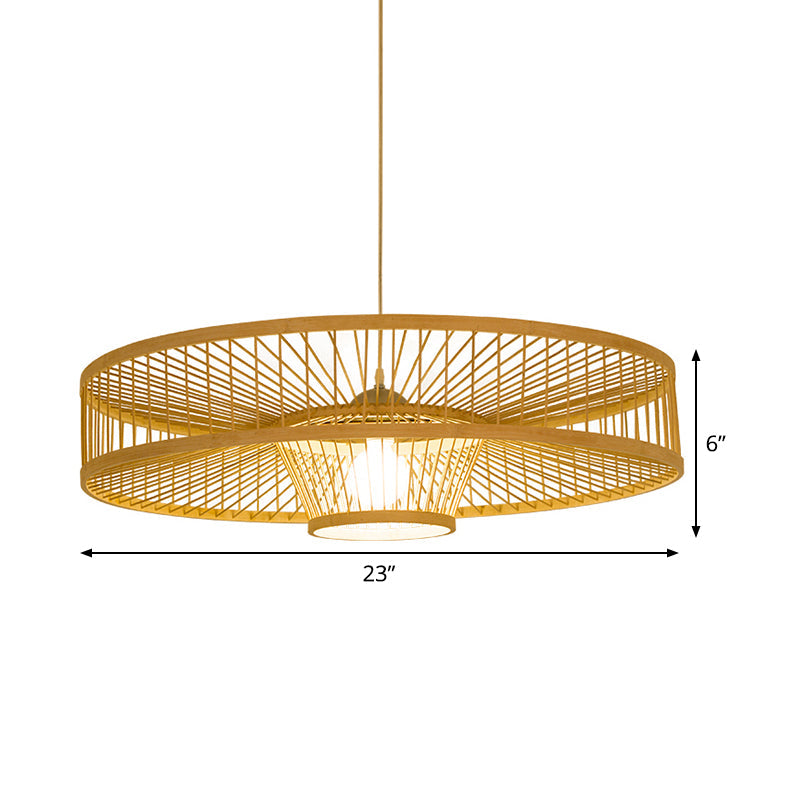 Laser Cut Bamboo Pendant Light With Japanese-Inspired Design In Beige