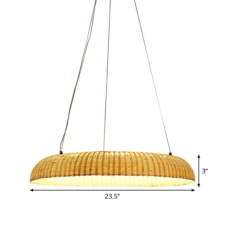 Bamboo Led Pendant Lamp - Handwoven Chinese Hanging Light For Dining Room In Beige