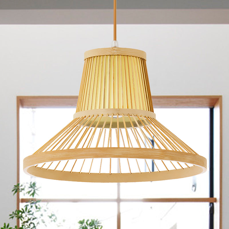 Bamboo Trumpet Pendant Light In Beige - Southeat Asian Inspired Fixture