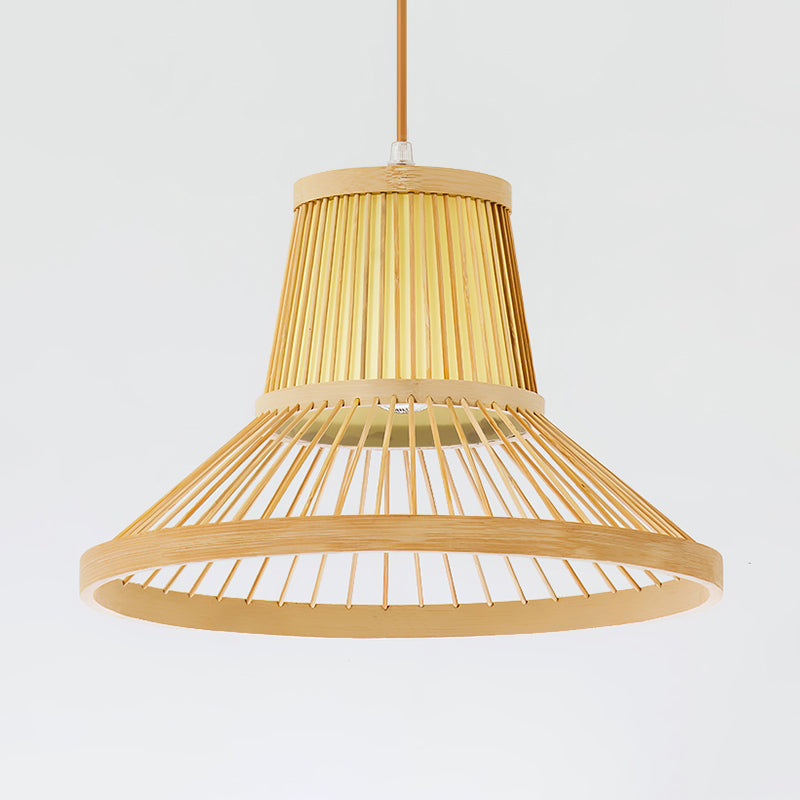 Bamboo Trumpet Pendant Light In Beige - Southeat Asian Inspired Fixture