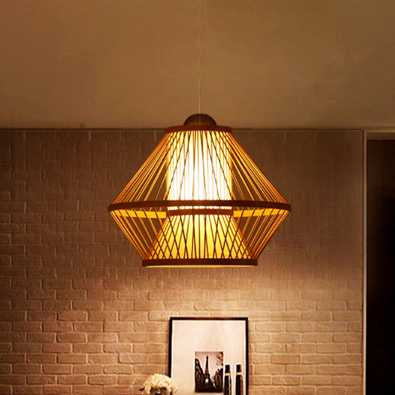 Beige Jar Pendant Light With Japanese 1 Head And Bamboo Shade