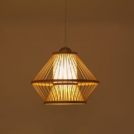 Beige Jar Pendant Light With Japanese 1 Head And Bamboo Shade