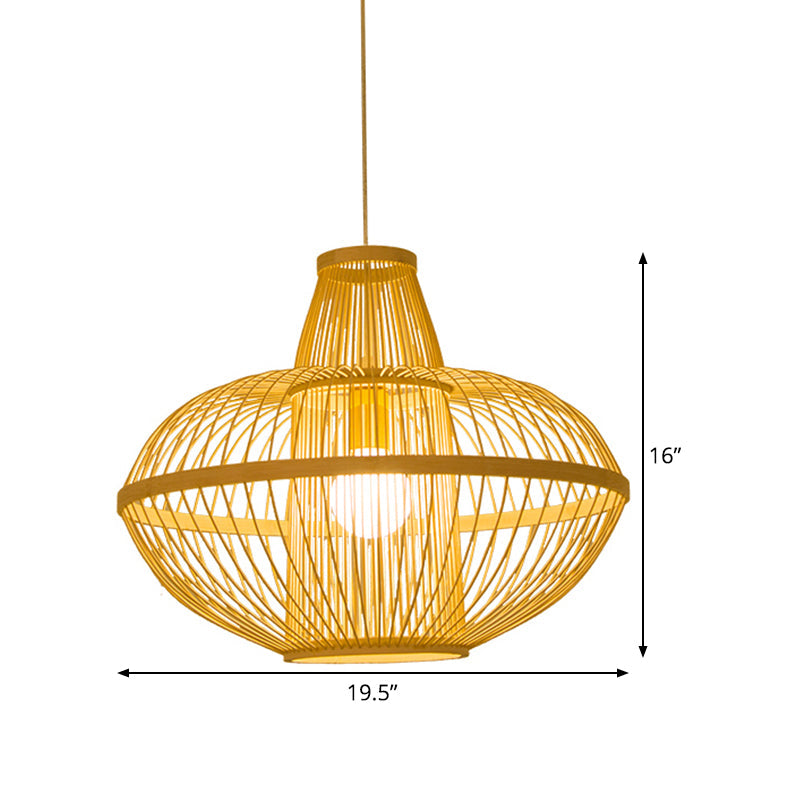 Restaurant Pendant Lamp With Bamboo Shade - Asia Wood Hanging Ceiling Light