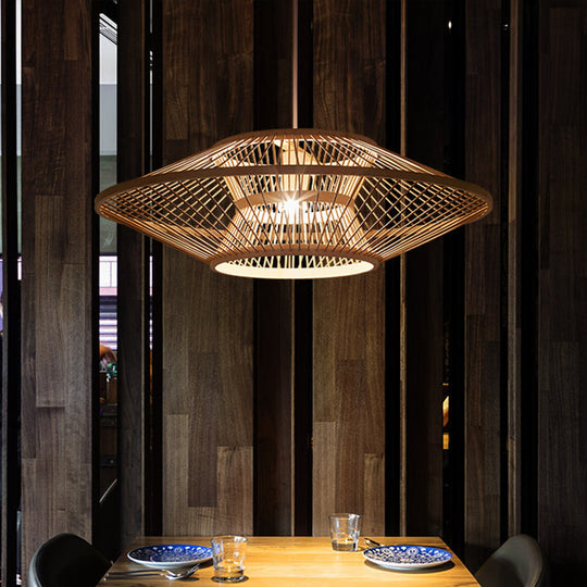 Bamboo Saucer Ceiling Light With 1 Bulb For Teahouse Wood