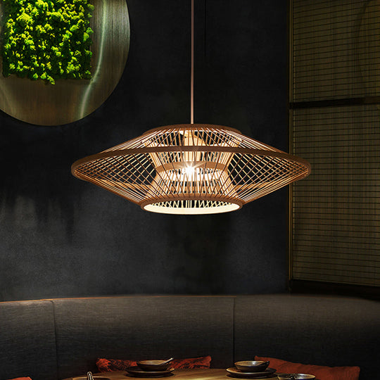 Bamboo Saucer Ceiling Light With 1 Bulb For Teahouse