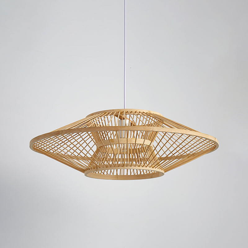Bamboo Saucer Ceiling Light With 1 Bulb For Teahouse