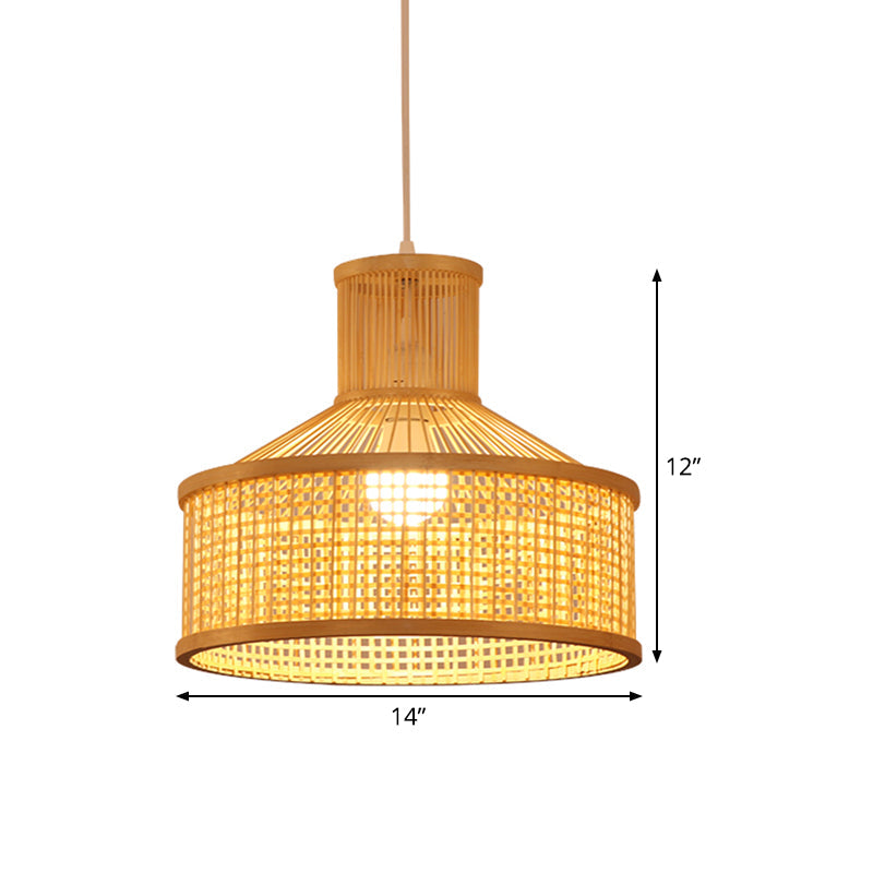 Bamboo Shade Pendant Lamp: Chinese Hand Woven Hanging Light Fixture In Beige