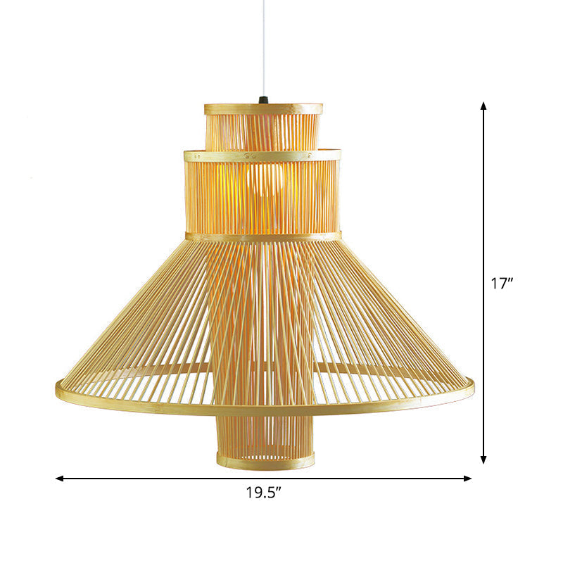 Asia Beige Living Room Pendant Light With Bamboo Shade Ceiling Suspension Lamp