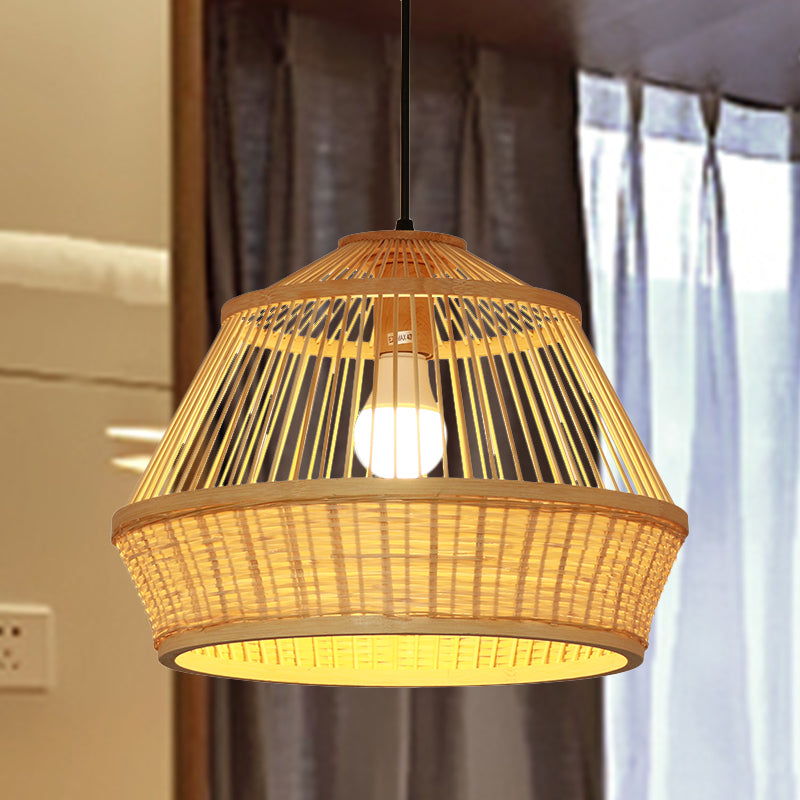 Asian-Inspired Teahouse Pendant Light With Basket Bamboo Shade