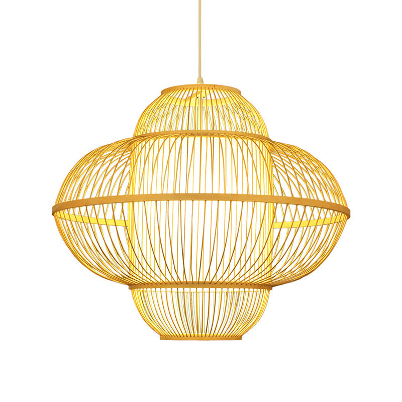 Bamboo Lantern Pendant Lamp - Beige Hanging Ceiling Light 18/23.5 Wide