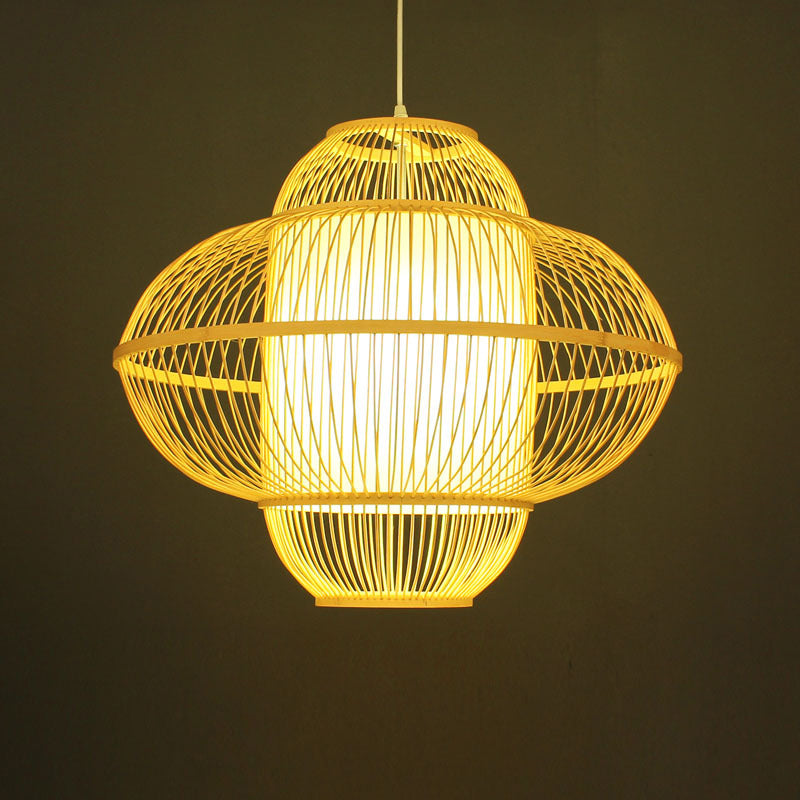 Bamboo Lantern Pendant Lamp - Beige Hanging Ceiling Light 18/23.5 Wide