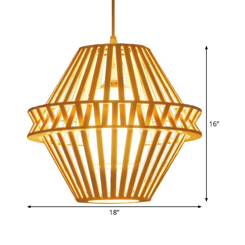 Japanese Bamboo Hanging Lamp - Conical Design 14/18 Wide Beige Ceiling Pendant Light
