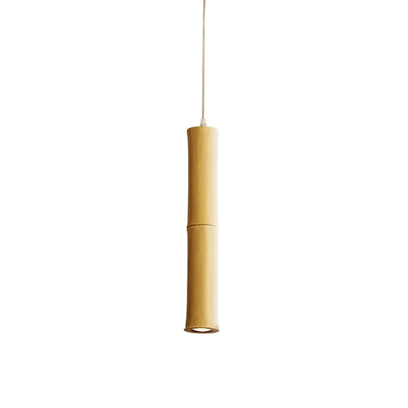 Modern Asian Wood Pendant Light With Resin Shade - Cylindrical Ceiling Lamp
