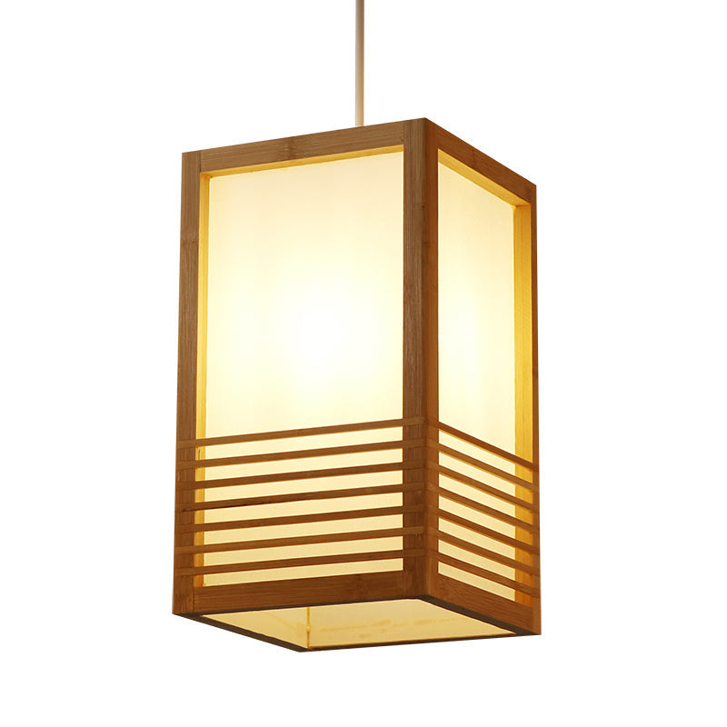 Rectangular Japanese Wood Ceiling Pendant Light In Beige