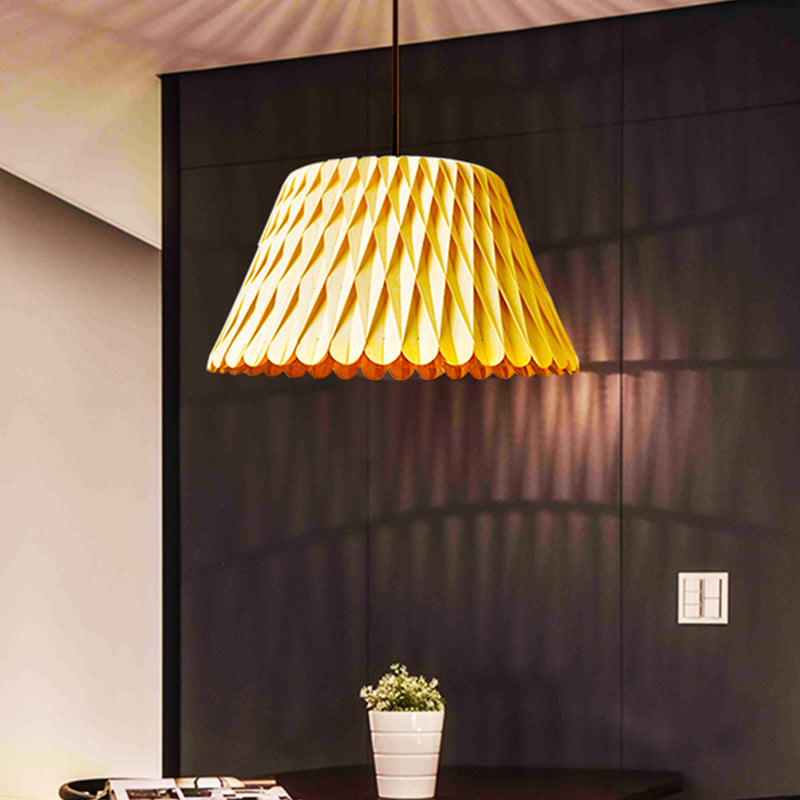 Dark Wood Wide Flare Pendant Ceiling Lamp Chinese Inspired 1-Bulb Suspension Lighting