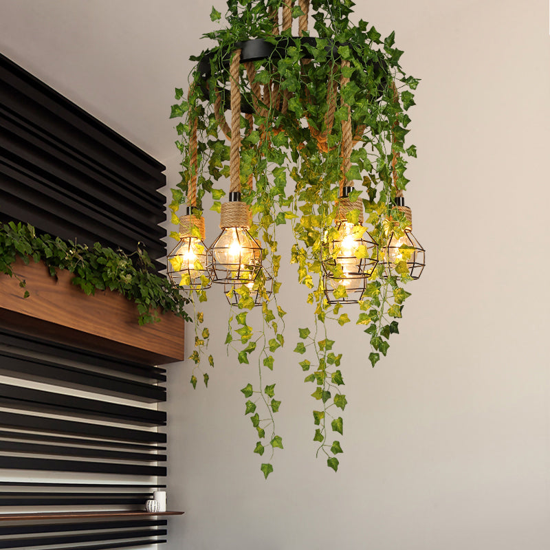 Antique Metal Pendant Chandelier: 6-Bulb Restaurant Ceiling Lamp in Black