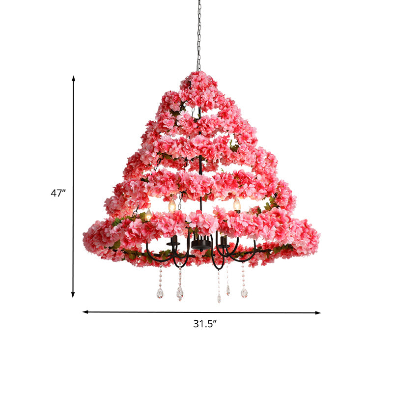 Cherry Blossom Chandelier: Industrial Metal 5-Bulb Pink Hanging Lamp with Crystal, 31.5"/43" Width