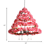 Cherry Blossom Chandelier: Industrial Metal Pink Hanging Lamp With Crystal 5 Bulbs 31.5/43 Width