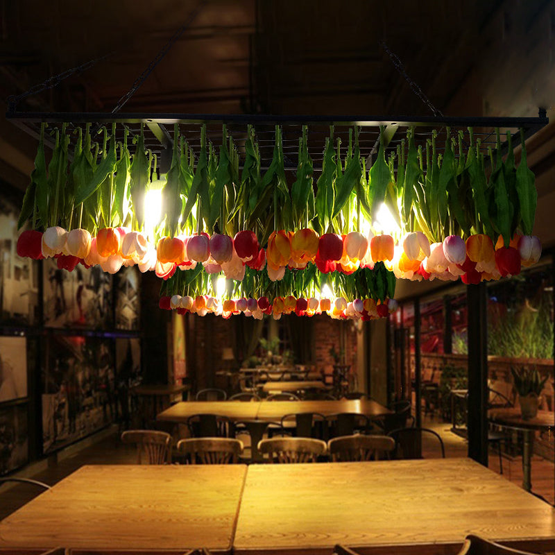 Industrial Metal Pendant Chandelier - Green 3-Light Tulip Led Hanging Fixture For Restaurants