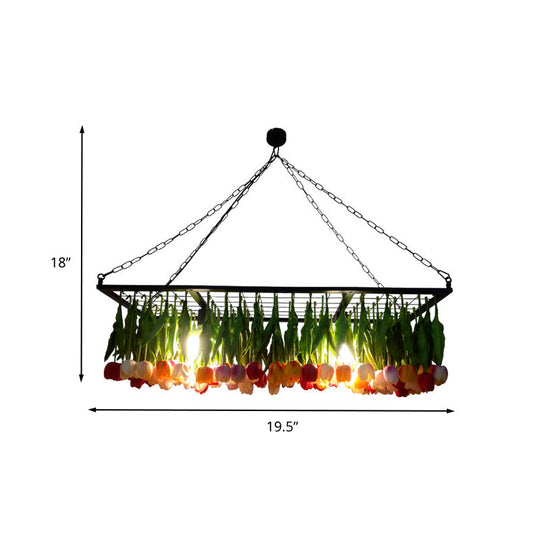 Industrial Metal Pendant Chandelier - Green 3-Light Tulip Led Hanging Fixture For Restaurants