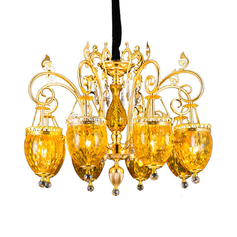 Traditional Gold Dimpled Glass Urn Pendant Chandelier Ceiling Light 8 Bulbs - Perfect For