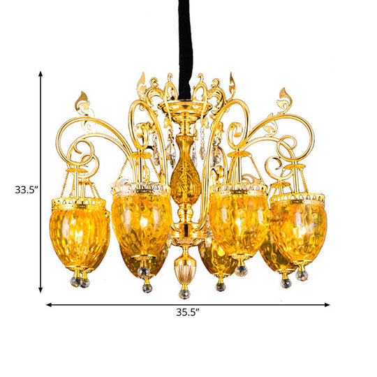 Traditional Gold Dimpled Glass Urn Pendant Chandelier Ceiling Light 8 Bulbs - Perfect For