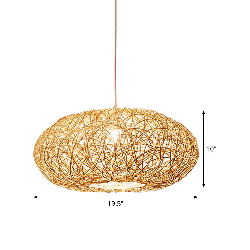Natural Bamboo Shade Chinese Lantern Pendant Light - Hanging Fixture With Beige Glow