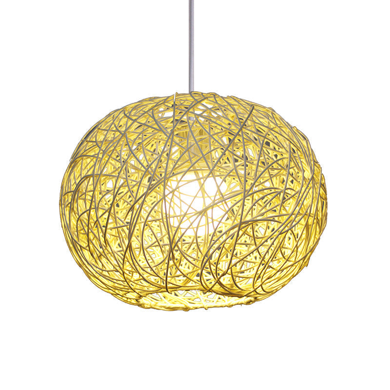 Asian Bamboo Spherical Pendant Lighting - 1 Head Beige Suspension Lamp 8/12/14 Wide