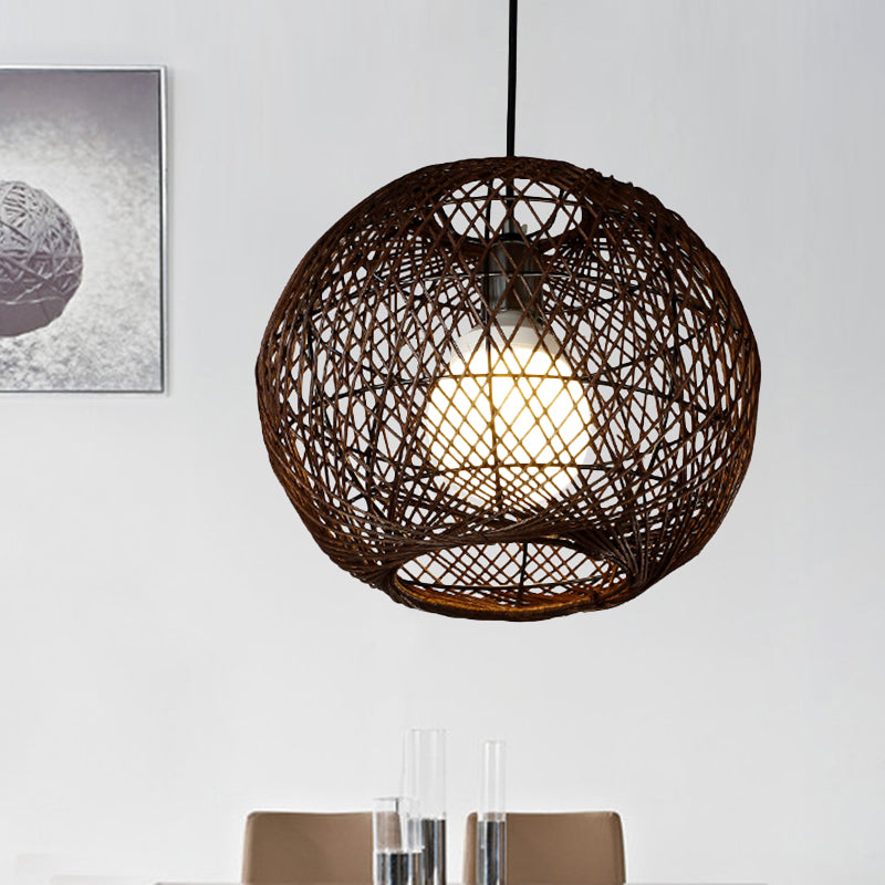 Japanese Bamboo Hanging Light - Coffee-Colored 1-Head Fixture