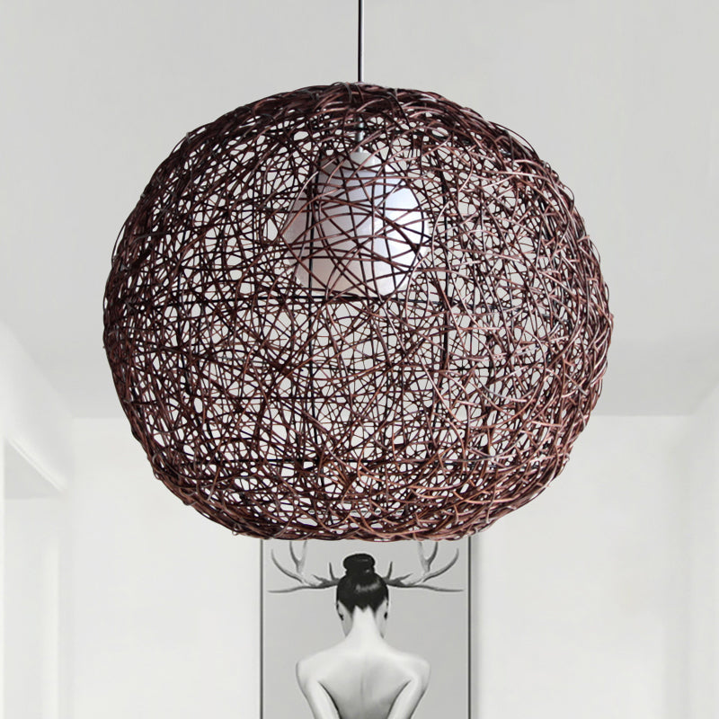 Asia Rattan Sphere Pendant Lamp: Coffee Hanging Light For Living Room