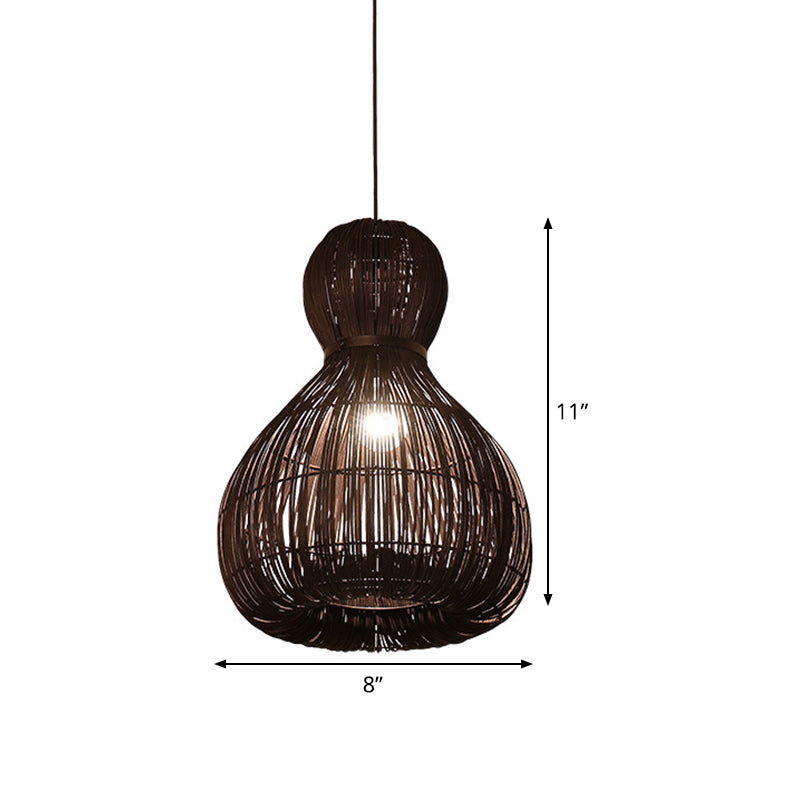 Chinese Rattan Hanging Lamp - Laser Cut 1 Bulb Dark Coffee Pendant Light 8 Or 12 Wide