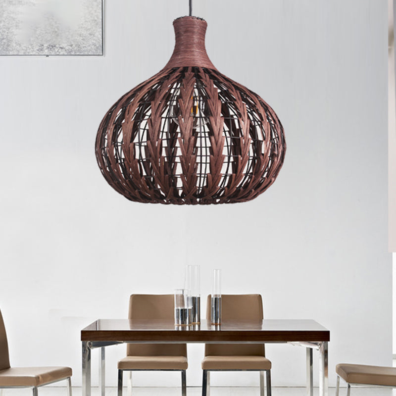 Japanese Rattan Droplet Pendant Light With 1 Bulb - Coffee
