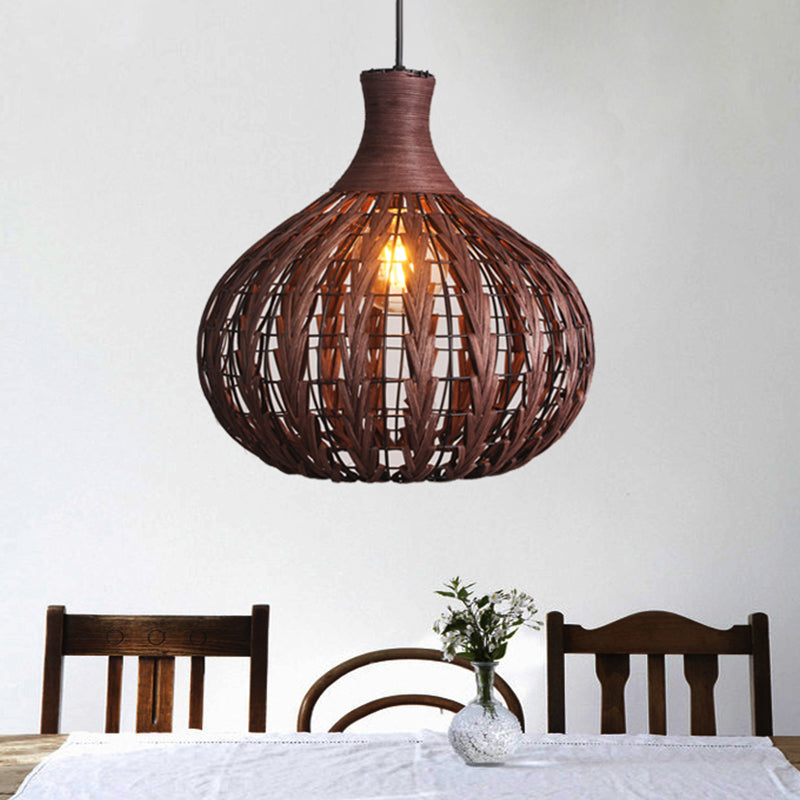 Japanese Rattan Droplet Pendant Light With 1 Bulb - Coffee