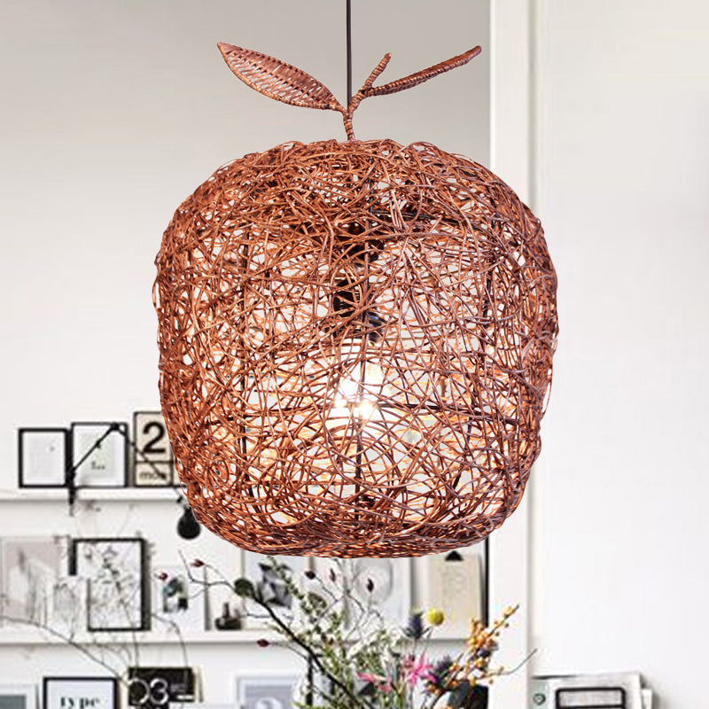 Chinese Rattan Hanging Lamp - 1 Head Pendant Light For Dining Room Brown Apple Design