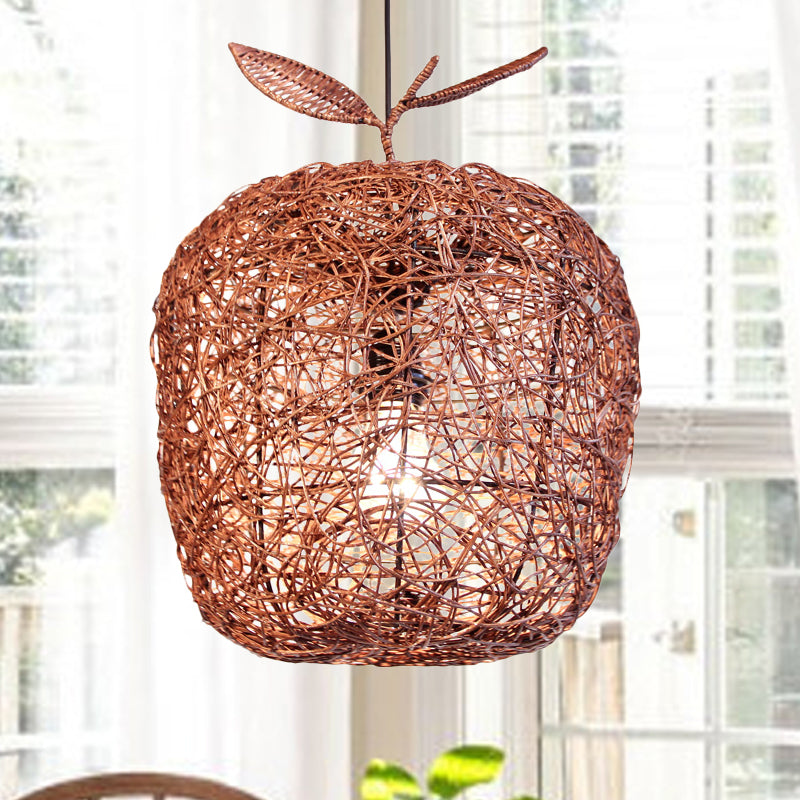 Chinese Rattan Hanging Lamp - 1 Head Pendant Light For Dining Room Brown Apple Design
