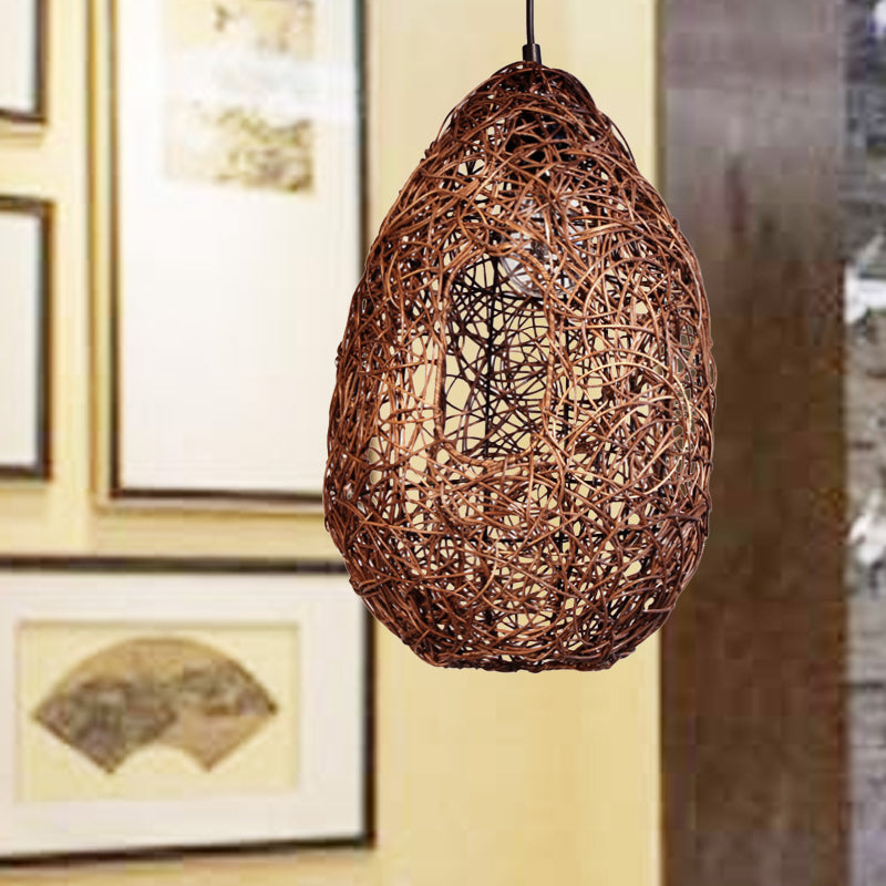 Japanese Rattan Pendant Ceiling Lamp In Brown - Handcrafted And Perfect For 1 Bulb