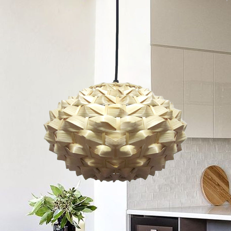 Bamboo Asian Lantern Pendant Light Fixture 1 Bulb Beige 12/16 Wide
